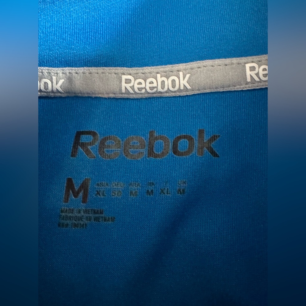 Reebok Vibrant Blue Playdry Quarter-Zip long sleeve shirt Medium EUC - Picture 4 of 6
